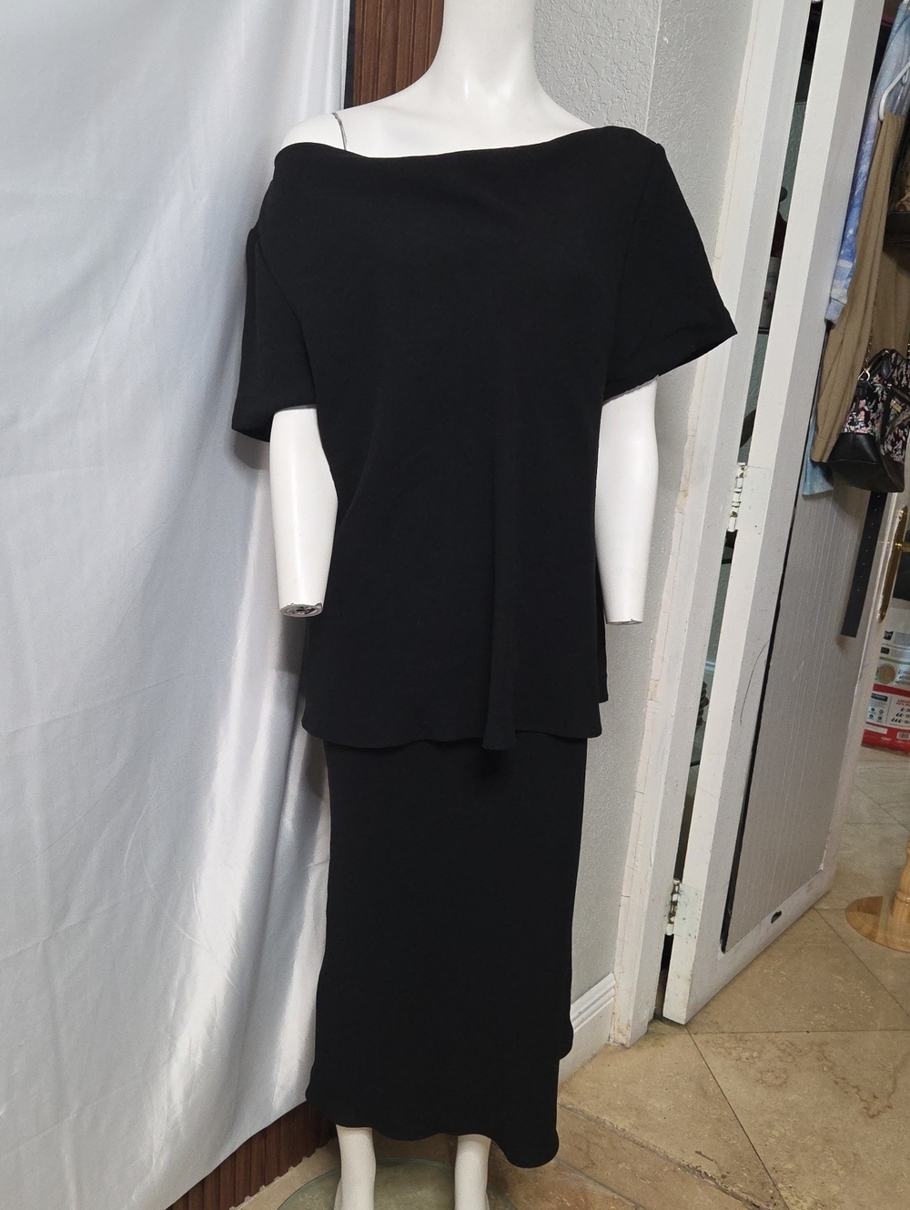 S.L. Fashions Black Maxi Skirt Set - Off-Shoulder Top Sz 18 W